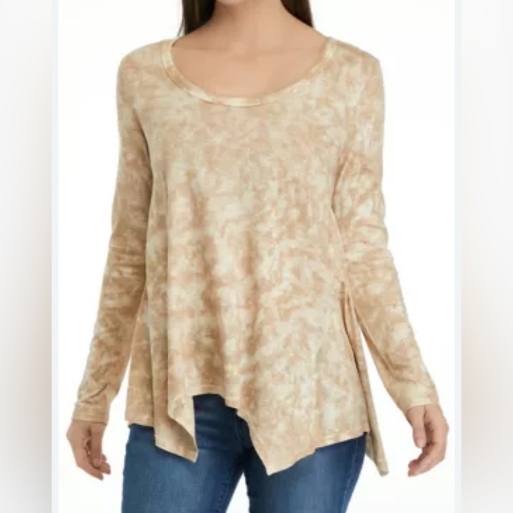 3/$30 Wonderly Tan Tie Dye Shark Bite Tunic Long Sleeve Small‎ NWT